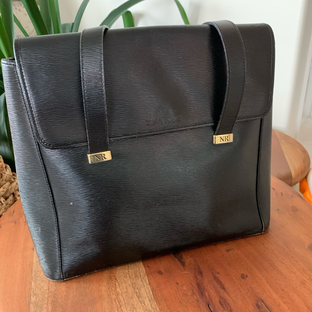 Black Nina Rocco Saffiano leather shoulder bag